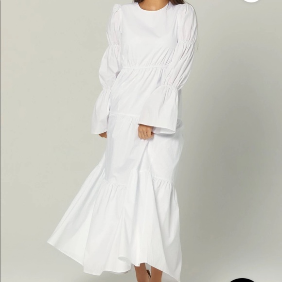 Zahra the label ALAINA TIERED SMOCK MAXI DRESS- WHITE - Picture 4 of 6